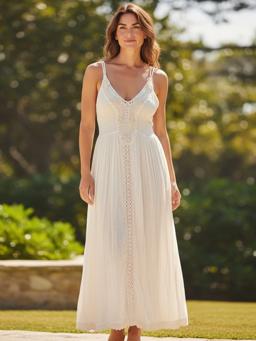 Magic Cream Maxi Dress with Lace Trim